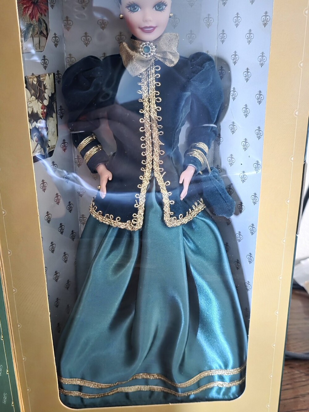 Vintage-Inspired Emerald Green Velvet Jacket with Gold Trim New In Box